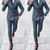Dark Grey Men Suits Peaked Lapel Double Breasted Formal Business Suits for Man Costume Mariage Homme Wedding Suit 2 Piece